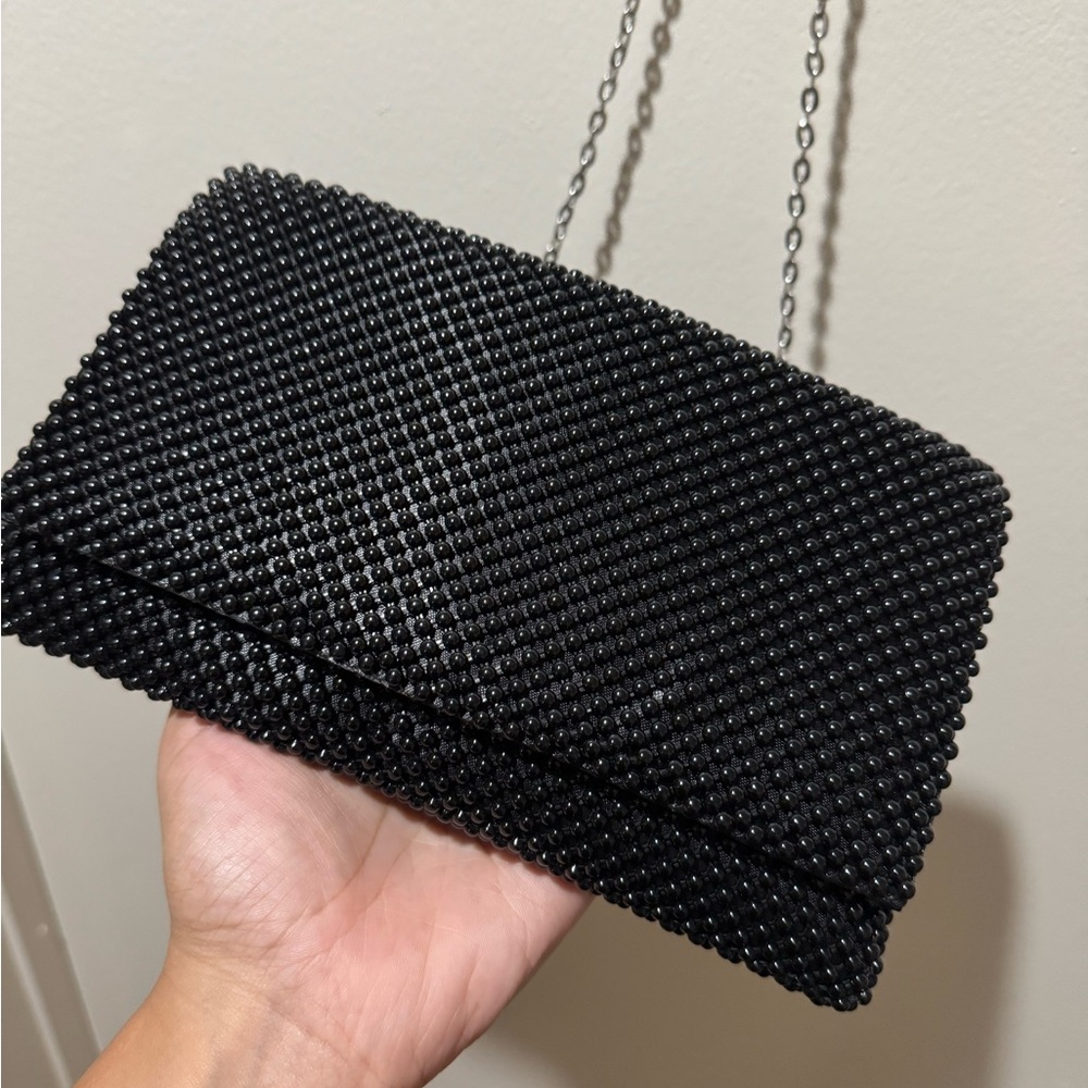 Chic Black Beaded Evening Clutch